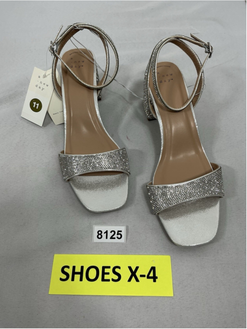 Womans NWT A New Day Shannon Strappy Dress Sandals Size 11 Silver Rhinestones